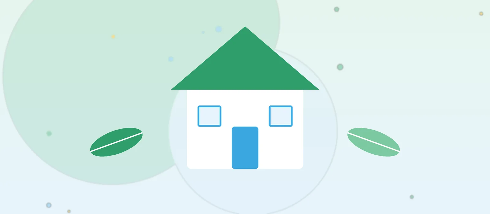 Flat illustration of a house with leaves