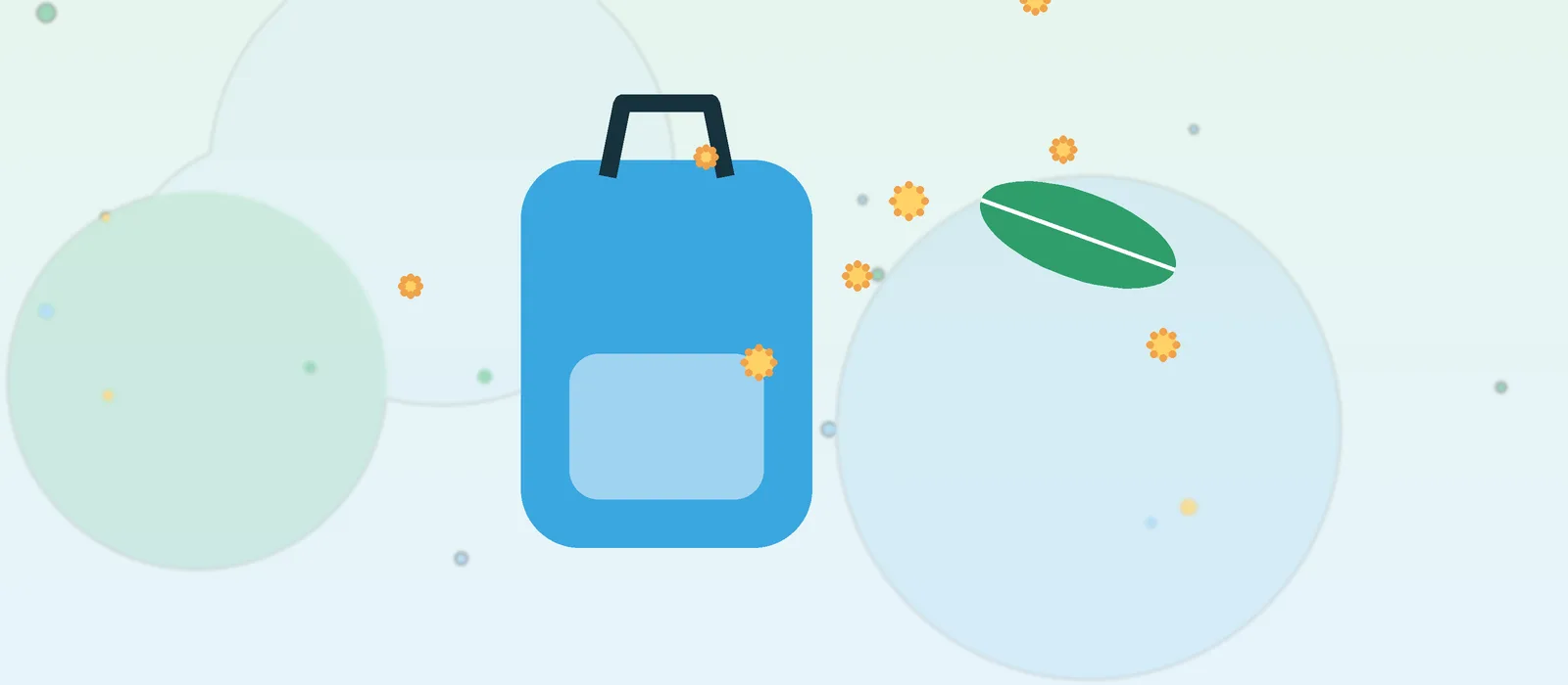 Flat illustration of a school backpack with a leaf