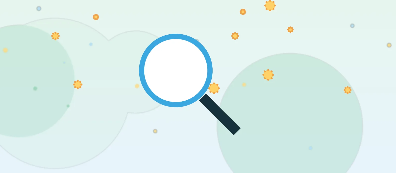 Flat illustration of a magnifying glass examining pollen