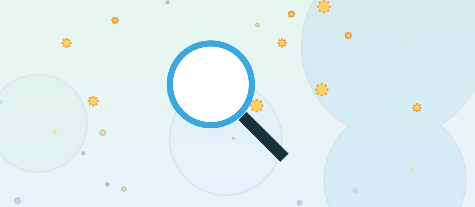 Flat illustration of a magnifying glass over pollen