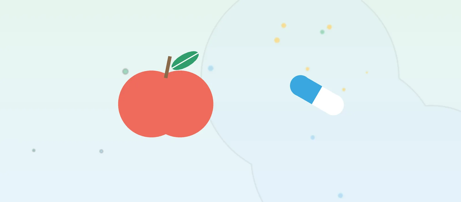 Flat illustration of an apple and a capsule