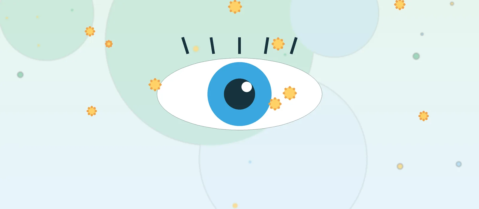 Flat illustration of an eye with pollen in the air