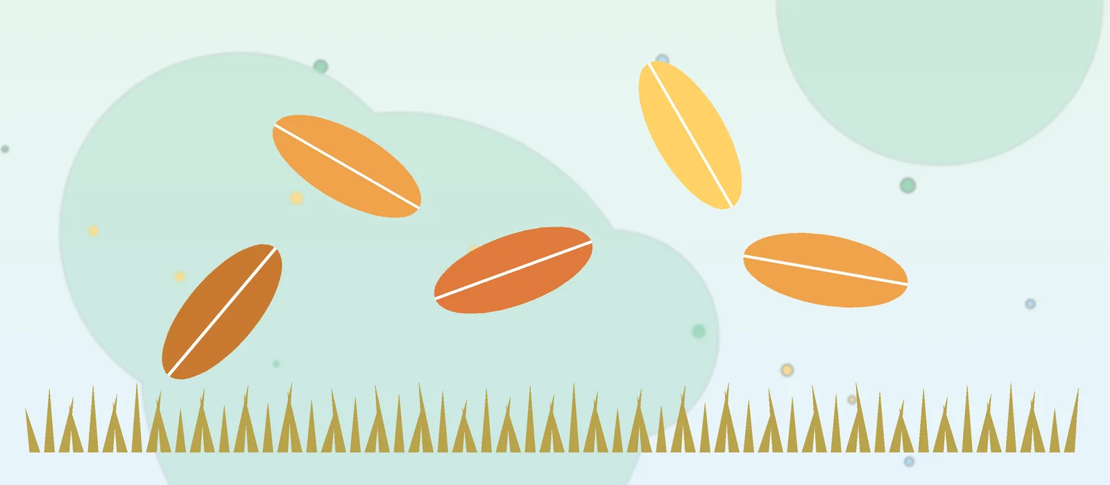 Flat illustration of falling autumn leaves over dry grass