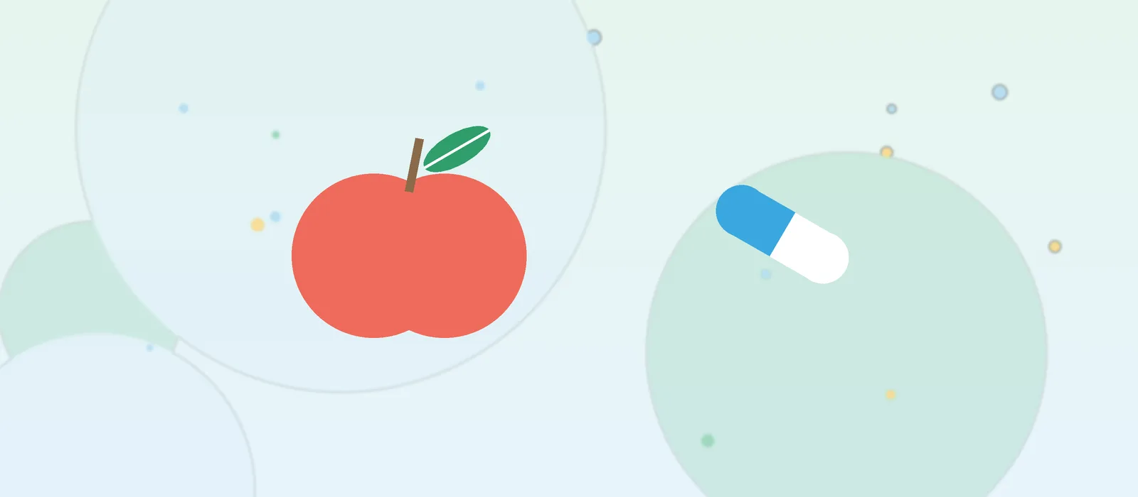 Flat illustration of an apple next to an allergy capsule