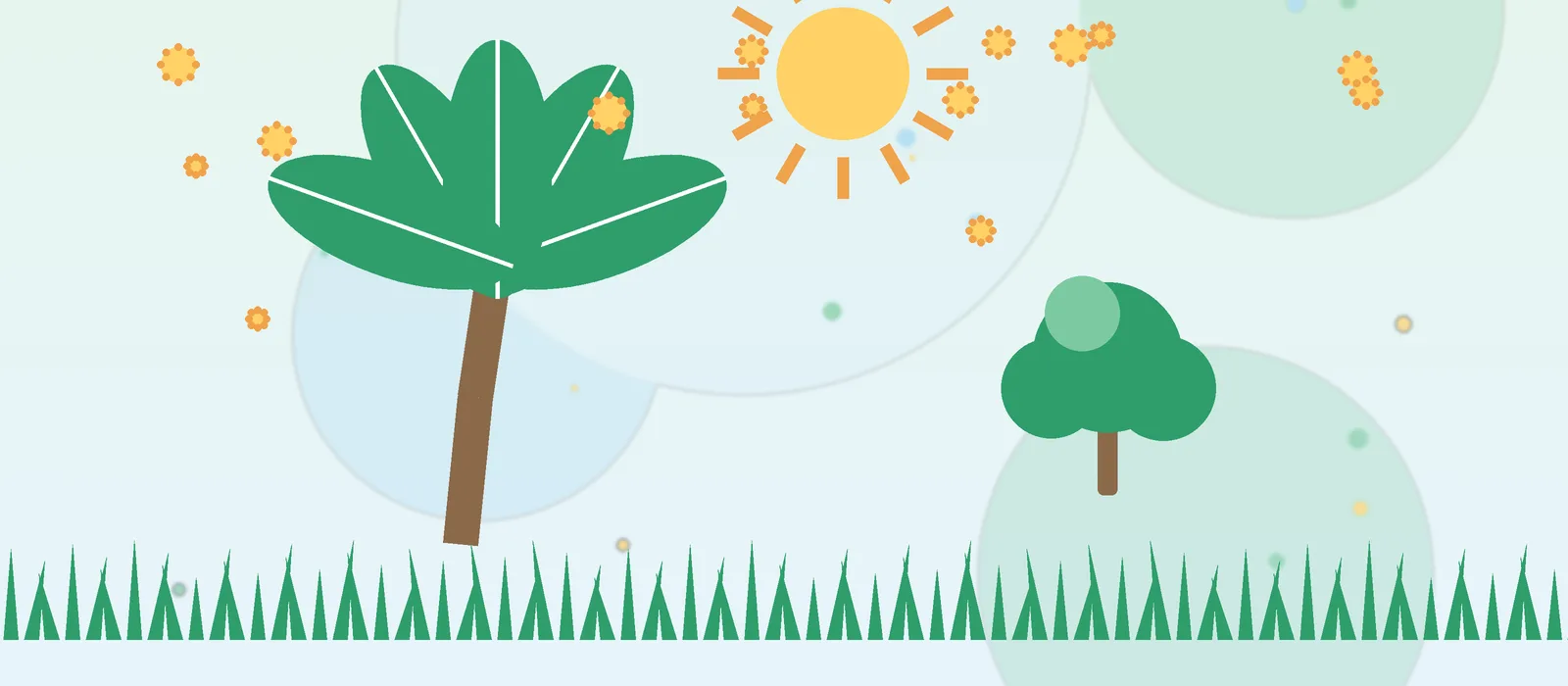 Flat illustration of Florida palm and oak trees with pollen for the Fort Lauderdale guide