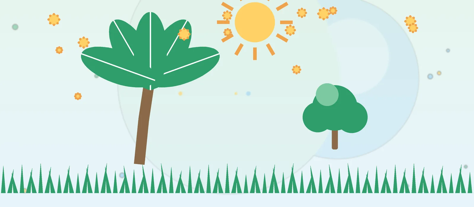 Flat illustration of Florida palm and oak trees with pollen for the Fort Myers & Cape Coral guide