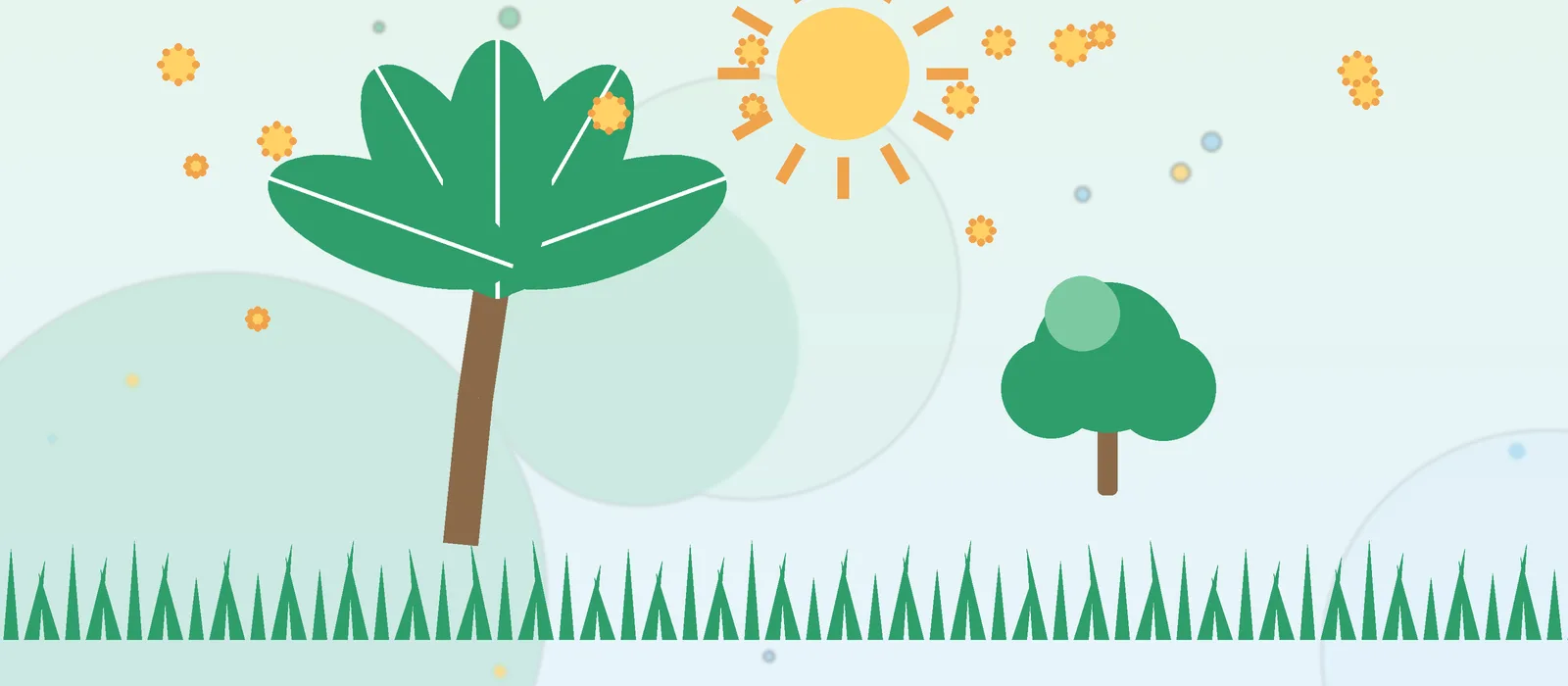 Flat illustration of Florida palm and oak trees with pollen for the Jacksonville guide