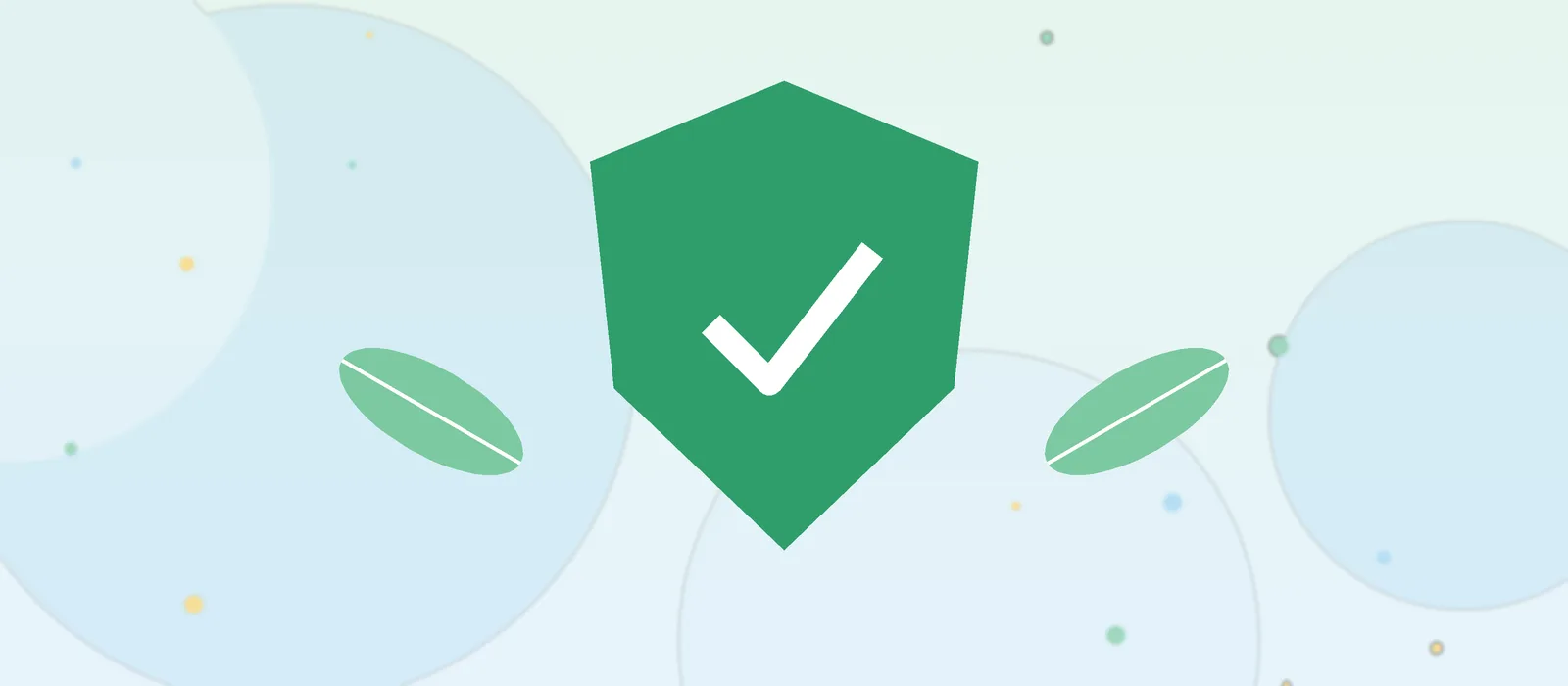 Flat illustration of a shield with a check mark and leaves