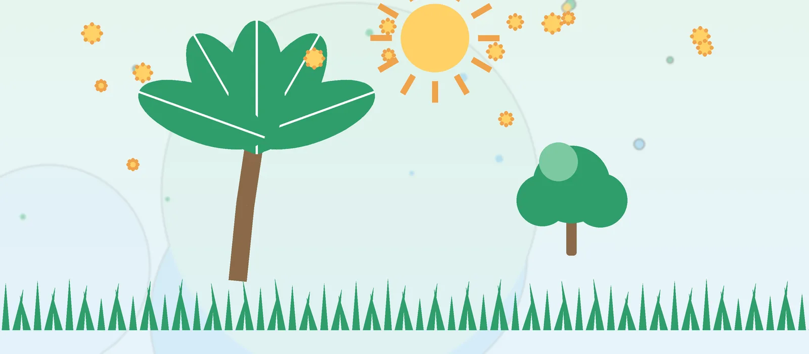 Flat illustration of Florida palm and oak trees with pollen for the Miami guide