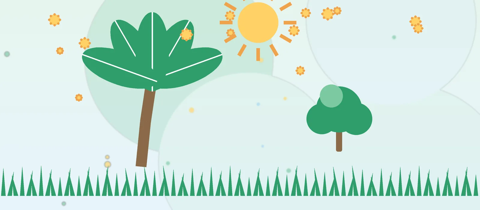 Flat illustration of Florida palm and oak trees with pollen for the Naples guide