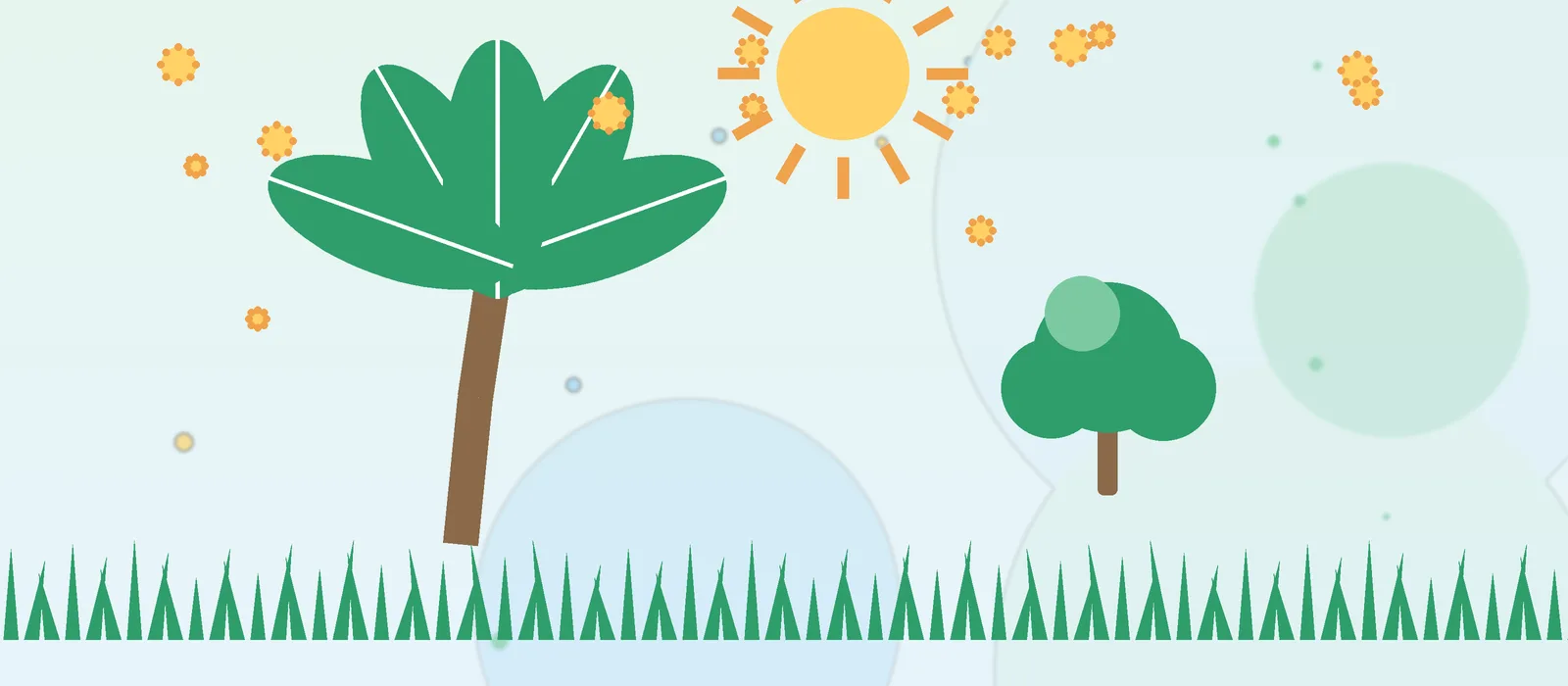 Flat illustration of Florida palm and oak trees with pollen for the Pensacola guide