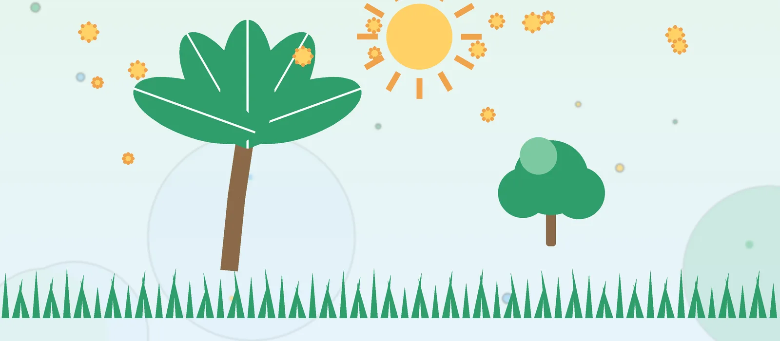 Flat illustration of Florida palm and oak trees with pollen for the Sarasota guide