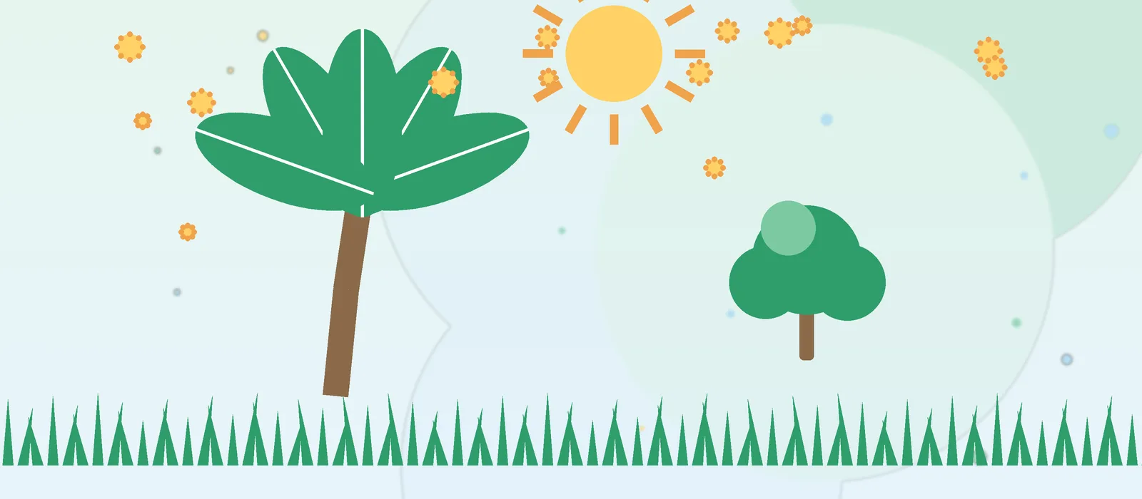 Flat illustration of Florida palm and oak trees with pollen for the St. Petersburg & Clearwater guide