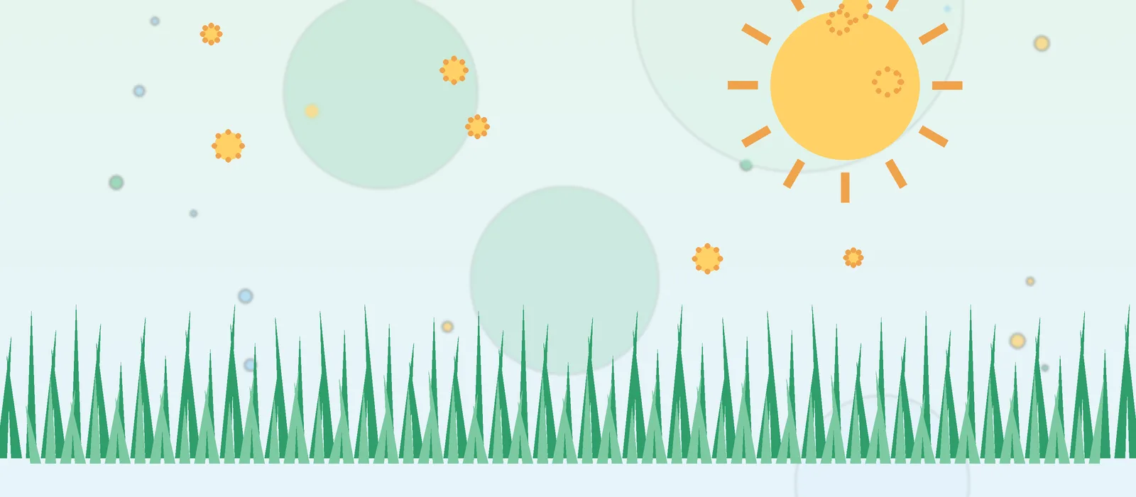Flat illustration of summer sun over tall grass
