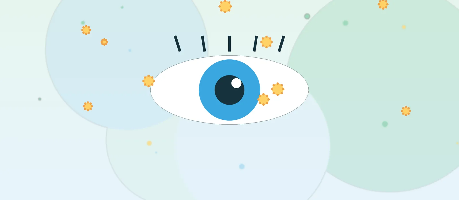 Flat illustration of an eye with floating pollen