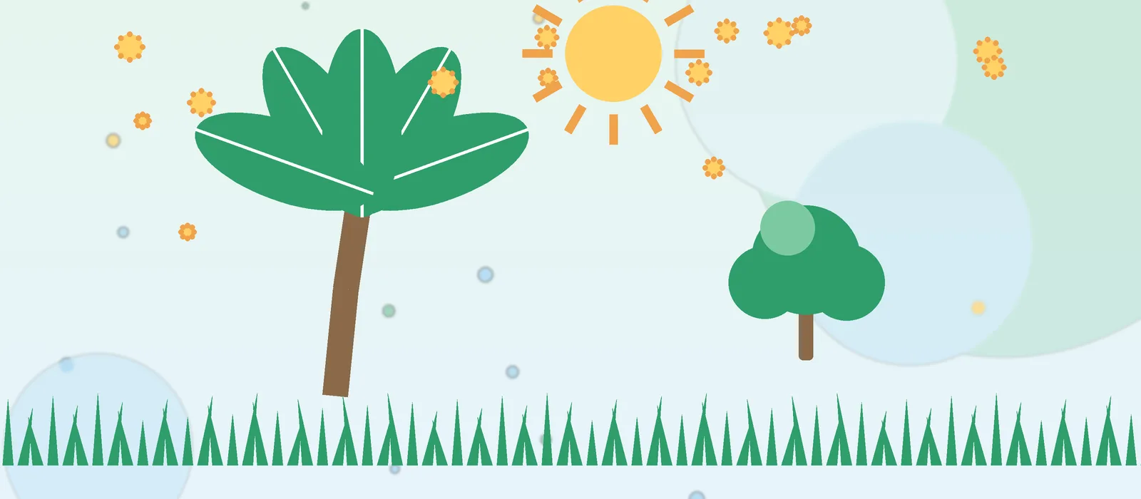 Flat illustration of Florida palm and oak trees with pollen for the Tallahassee guide