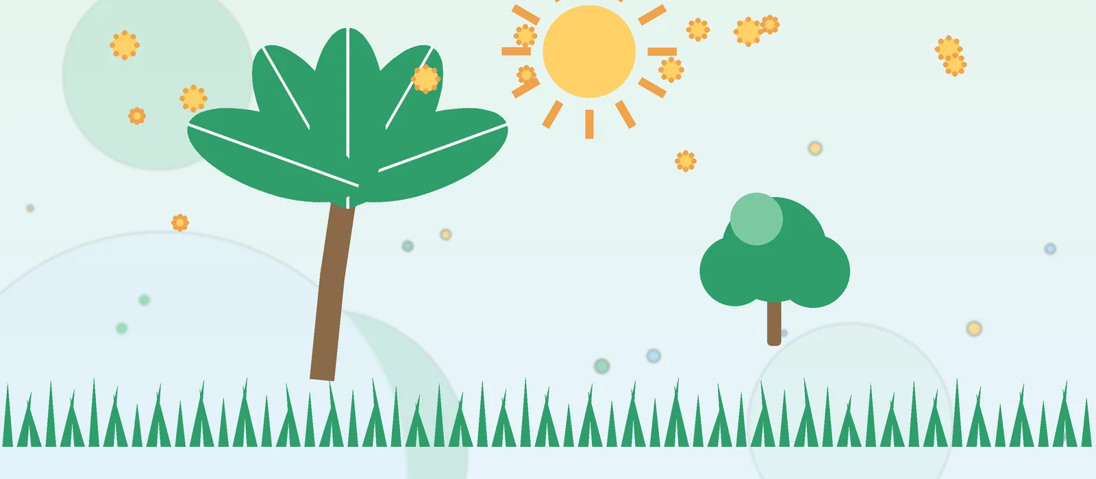 Flat illustration of Florida palm and oak trees with pollen for the Tampa guide
