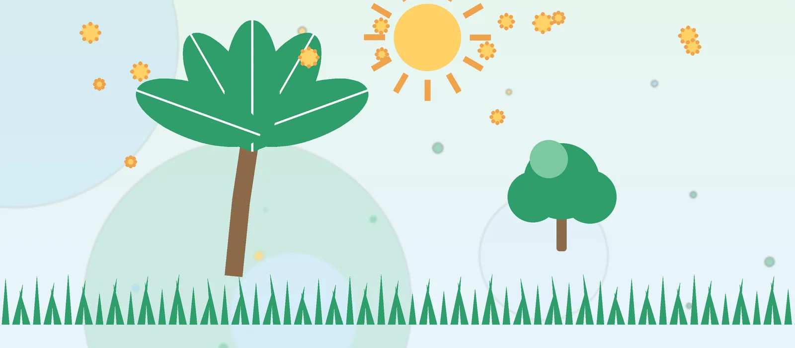 Flat illustration of Florida palm and oak trees with pollen for the West Palm Beach guide
