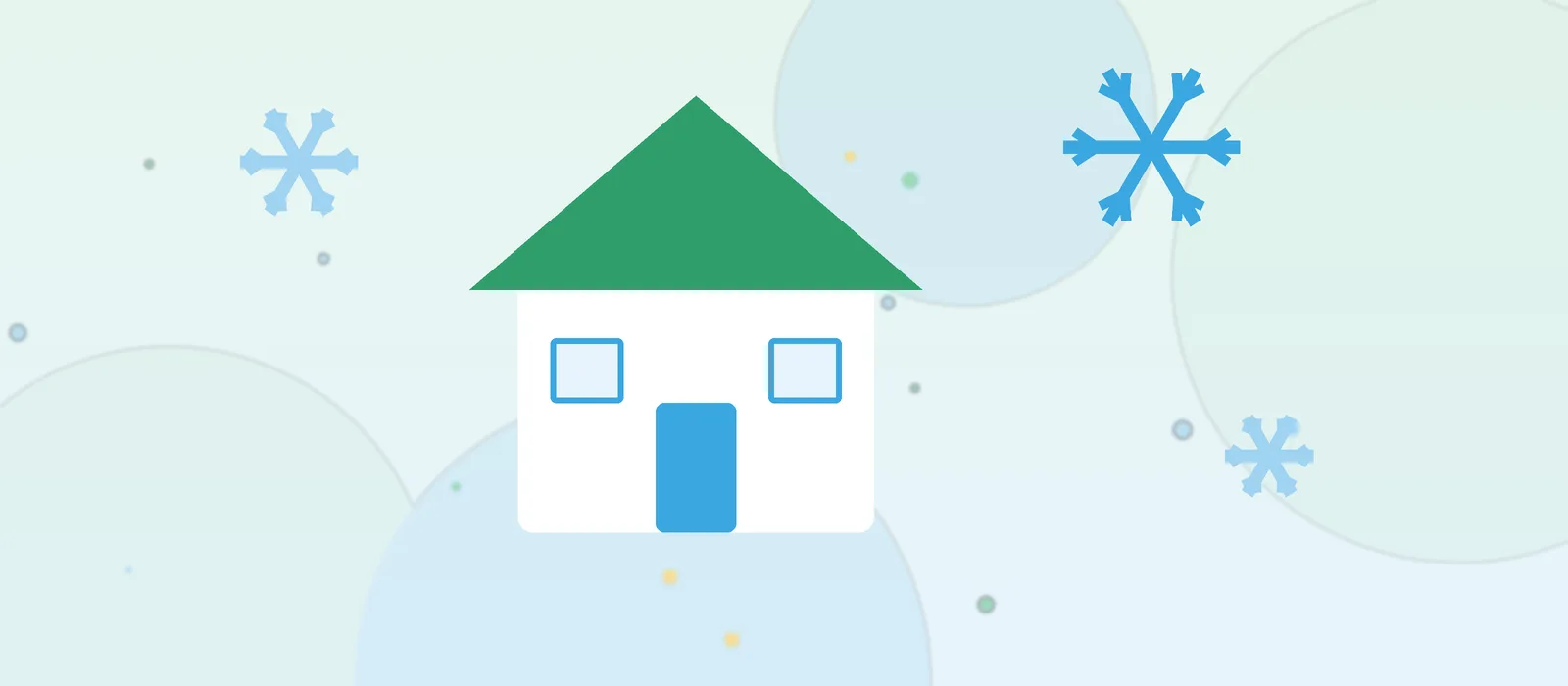 Flat illustration of a house with snowflakes